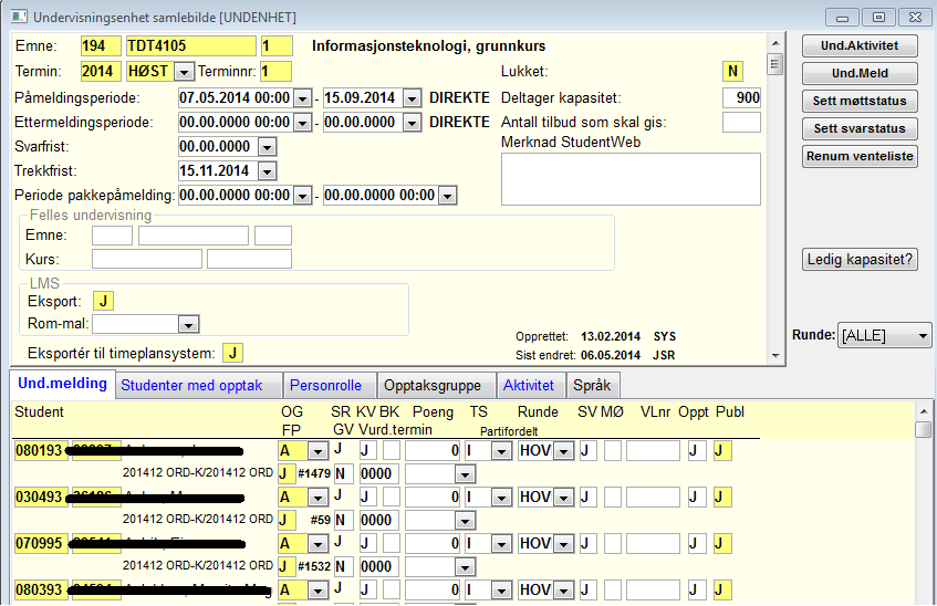 Undervisningsenhet samlebilde Undervisningsenhet samlebilde åpnes fra modulen Undervisning Bilder. I arkfanen Und.