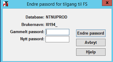 I begge tilfeller vil du komme til dette påloggingsvinduet hvor du skal skrive inn brukernavn og passord for FS. Her er det brukernavn og passord for FS du skal skrive inn.