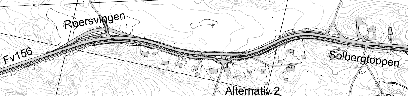 Figur 4-9: Normalprofil for kombinert gang- og sykkelveg og adkomstveg for alternativ 2. Det blir en bussholdeplass i sørgående retning ved Røersvingen og en i området mellom Sørby og Solbergtoppen.