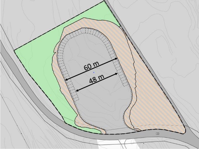 Vår snuplass er i hovedtrekk utformet som en snuplass type A. Dimensjonene på plassen (figur 20) tilsier at både buss, brøytebil og vogntog skal kunne snu på plassen uten å måtte rygge.