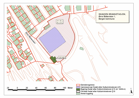 2 Formålet med fredningen Formålet med fredningen er å bevare Skansen brannstasjon og den tilhørende dammen som et intakt kulturhistorisk viktig eksempel på brannvernanlegg fra første del av det 20.