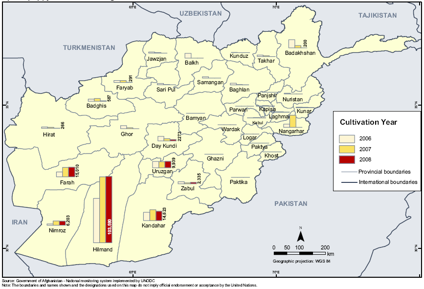 Kilopris Kiloprisen på opium er beregnet etter intervju med afghanske bønder. Siden 2007 har data vært innhentet fra 14 provinser. Dataene blir innhentet hver måned.
