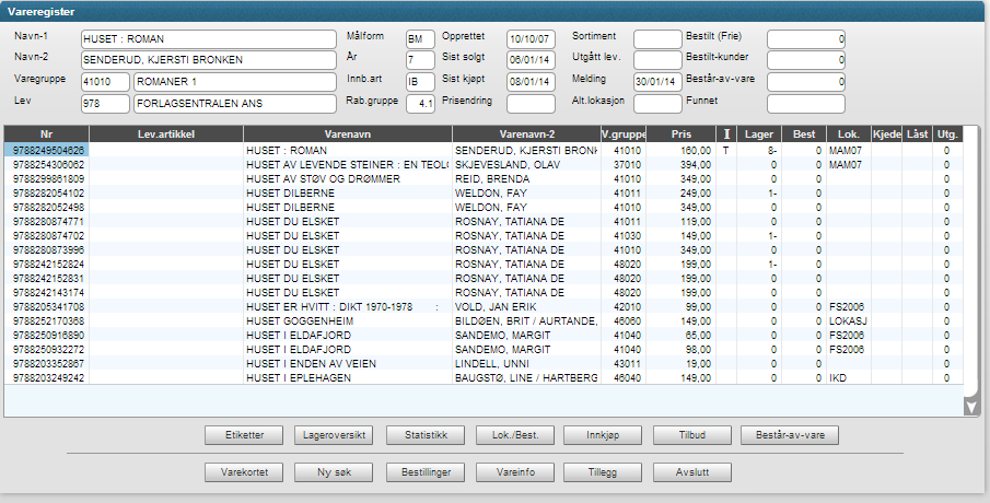 Page 12 of 17 Knapper i vareregisteret: Det er mange knapper og funksjoner i vareregisteret.