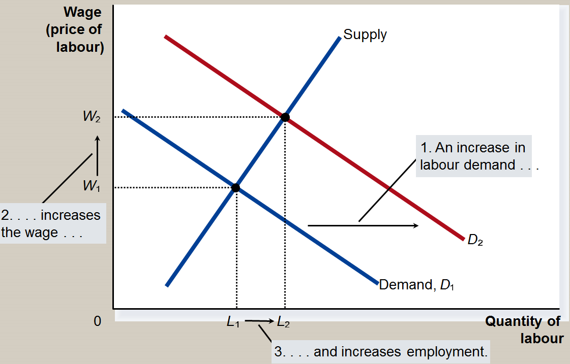 Arbeidsmarked Skift i etterspørsel etter arbeidskraft Økt etterspørsel gir høyere lønn.