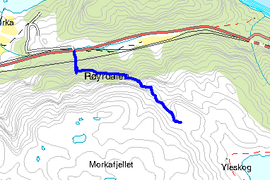 3. Morkatonå. Lenger oppe i bakken på R-45 flater veien ut inn mot Røyrdalen. Her begynner også en sidevei på høyre side som er rester av den gamle veien her.