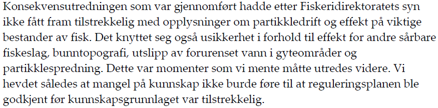 Om innsigelsen og Fiskeridirektoratet Brev fra