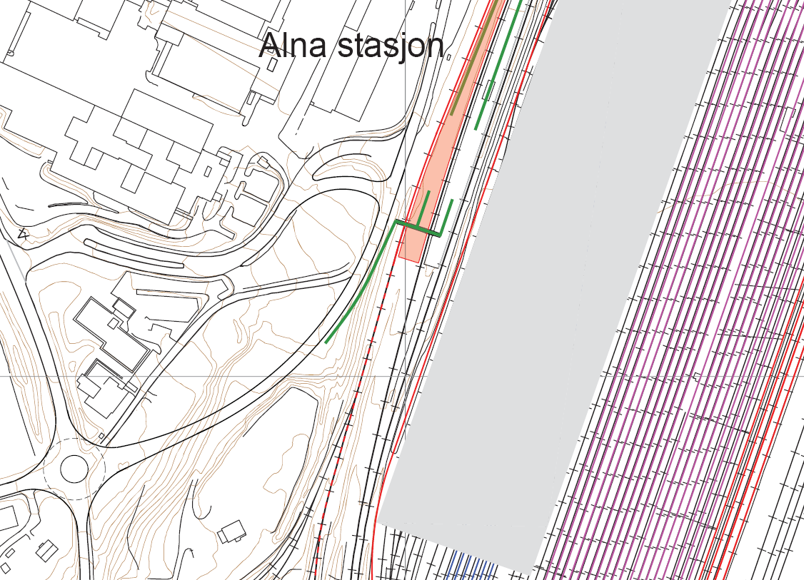 Persontrafikk på Alnabanen - utredning 38 Hovedbanen Uttrekksspor Ny sideplattform Eks. plattform Terminalområde Eks.