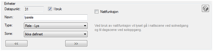 6.2.4.7 Relè/Aktuator Et relè kan være av typen lys, varme, kjøling eller av typen generell utgang 6.2.4.7.1 Relè lys/varme Et lys-relè vil framkomme på lyssiden på den valgte sonen med det navnet som her blir definert.