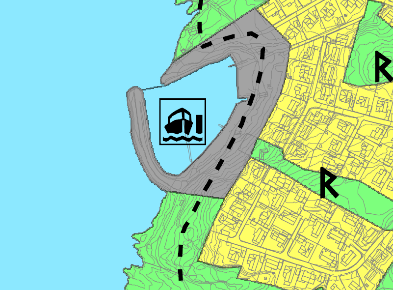 Utsnitt av kommuneplanen. I følge kommuneplanen er det et mål å utvikle eksisterende småbåthavner, siden muligheten for å anlegge nye, store småbåtanlegg i Randaberg er begrenset.