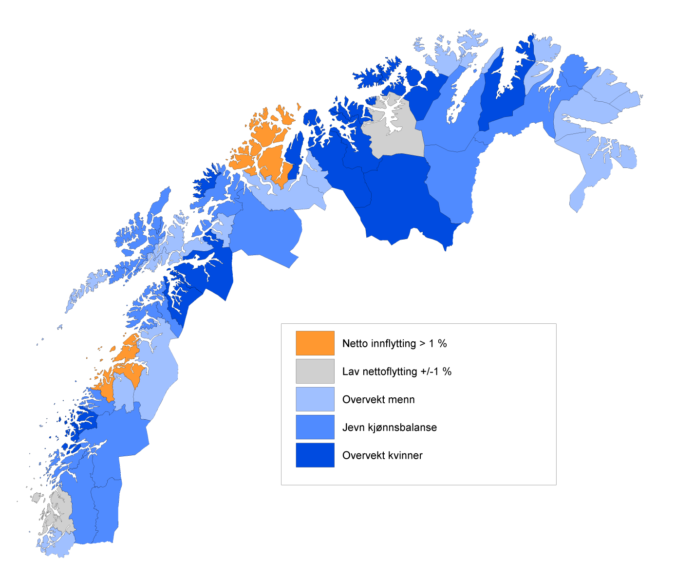 Nettoflytting 1.1.1998 1.1.2009, etter kjønn. BA-regioner.