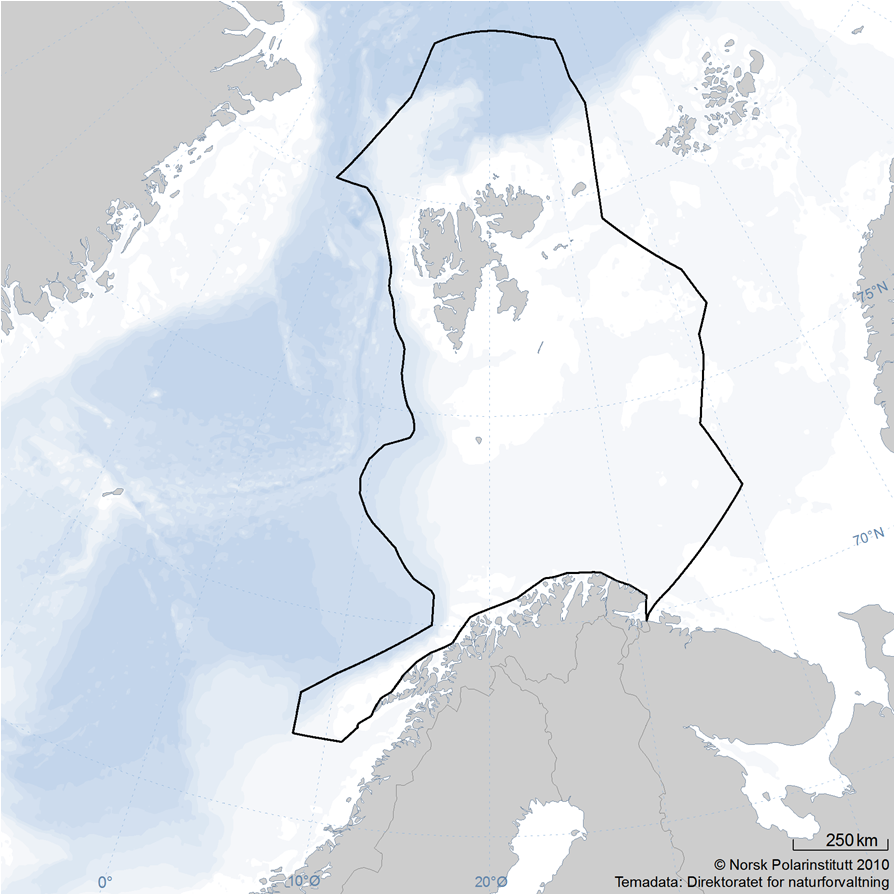 Geografi og datafangst Forvaltningsplanområdet omfatter havområder utenfor grunnlinjen, og er avgrenset mot Norskehavet i sørvest, Polhavet i nord og russisk del av Barentshavet i øst.