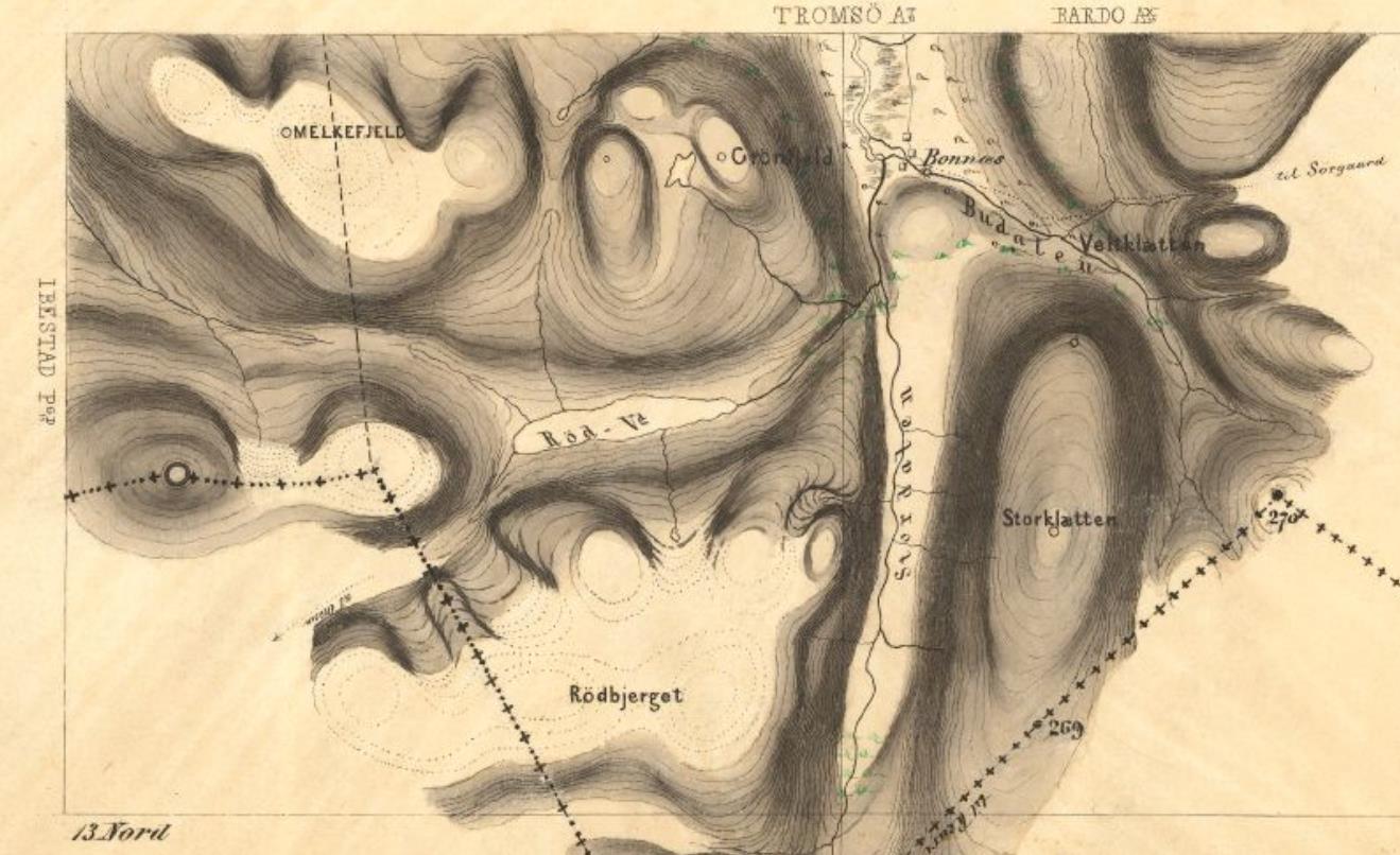 Høydehistorikk Tromskrokeringer 1869, utsnitt.