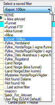 Filter Tips til nyttige filter Bildet viser de filtrene jeg benytter mest: Ikke arkiverte cacher Brukes til eksport til TomTom.