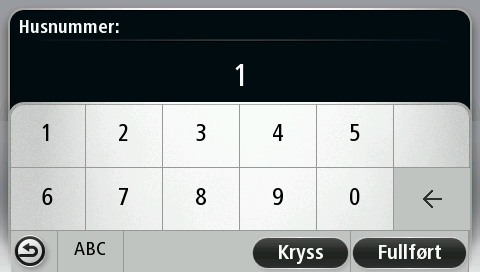 Når riktig by eller sted vises på listen, kan du trykke på navnet for å velge reisemålet. 5. Angi gatenavnet. Gater med lignende navn vises på listen mens du skriver.
