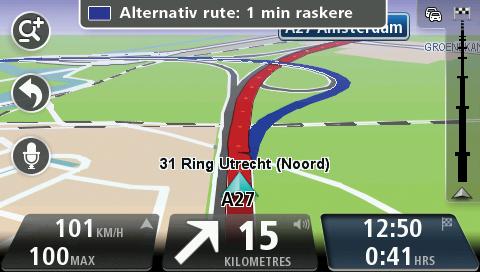 TomTom-enheten hjelper deg med å nå reisemålet så fort som mulig ved å vise deg en raskere, alternativ rute når det er tilgjengelig.