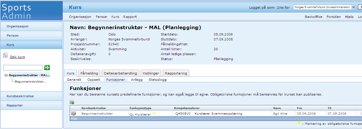 Fig 4 Trykk Endre/velg for å legge til kurslærer. Du kommer til bilde Søk etter person.