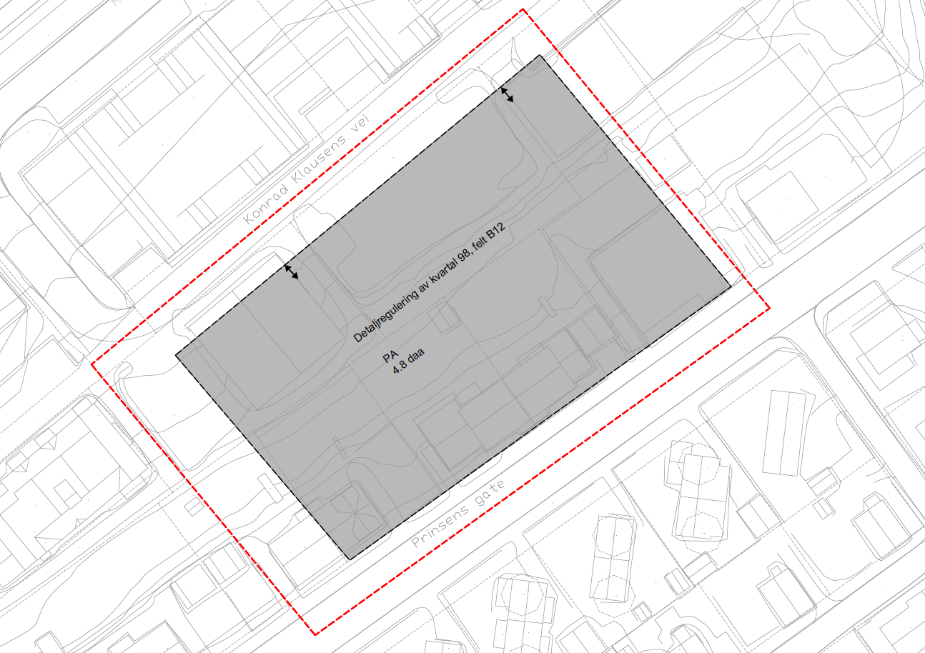6.9 PARKERING Parkering for boligene og de kombinerte formålene skal løses i parkeringsanlegg. Det planlegges parkeringsanlegg i to plan med innkjørsler fra Konrad Klausens vei til hver av disse.