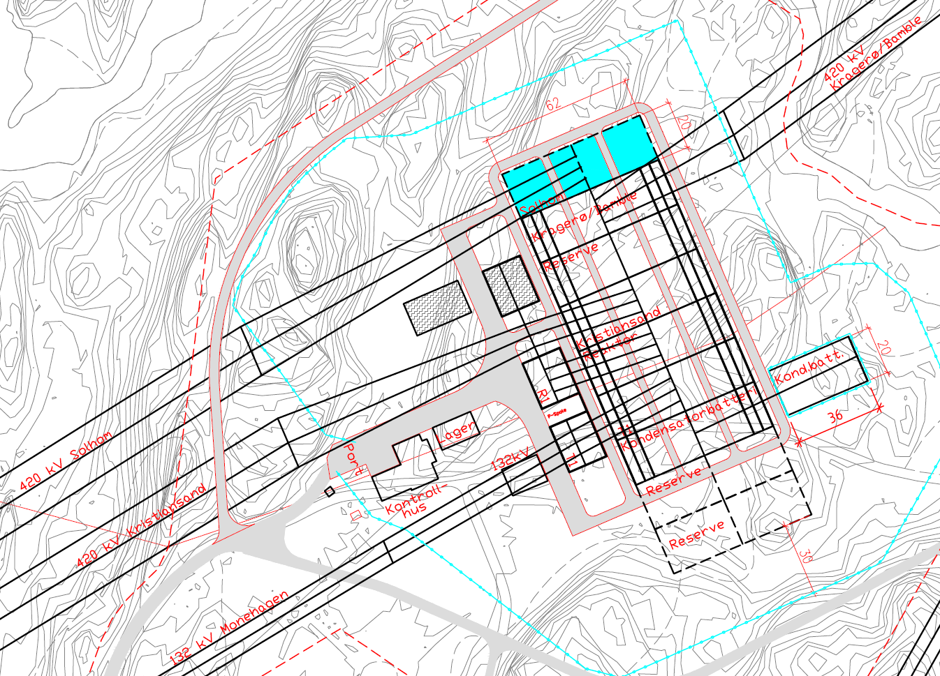 Figur 6: Situasjonsplan for Arendal stasjon etter omlegging av ledning til nytt omsøkt nordlig felt. 3.4.