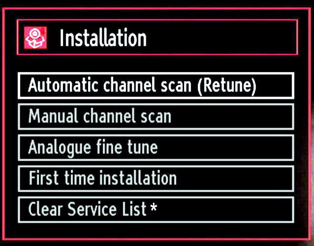 Manual Search Select Automatic Channel Scan (Retune) by using / button and press OK button. Automatic Channel Scan (Retune) options will be displayed. You can select options by using / and OK buttons.