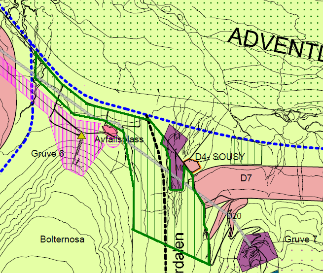 2010/1186-1 Side 4 av 6 Fastsettelse av planområdet Det aktuelle planområdet omfatter et areal i nedre del av Bolterdalen og strekker seg videre mot vest langs foten av Gruve 6.