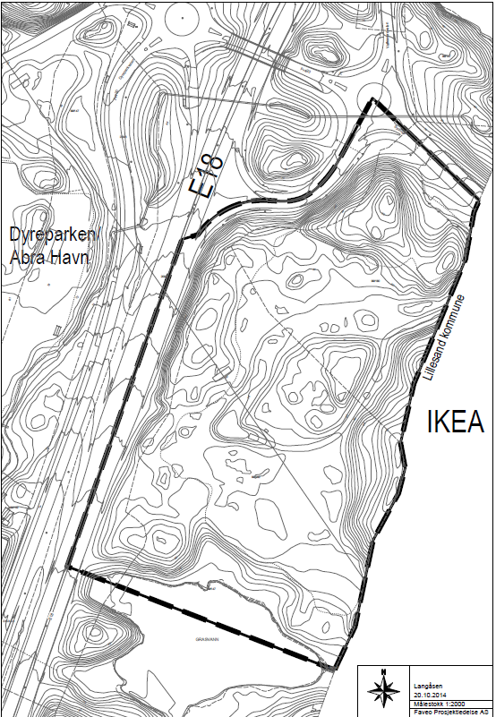 2. Planområdet 2.1 Plantype og planavgrensning Planområdet avgrenses av E18, Grasvann, veg inn til IKEA og Lillesand grense. Dette sikrer en helhetlig planlegging av området mellom E18 og IKEA.