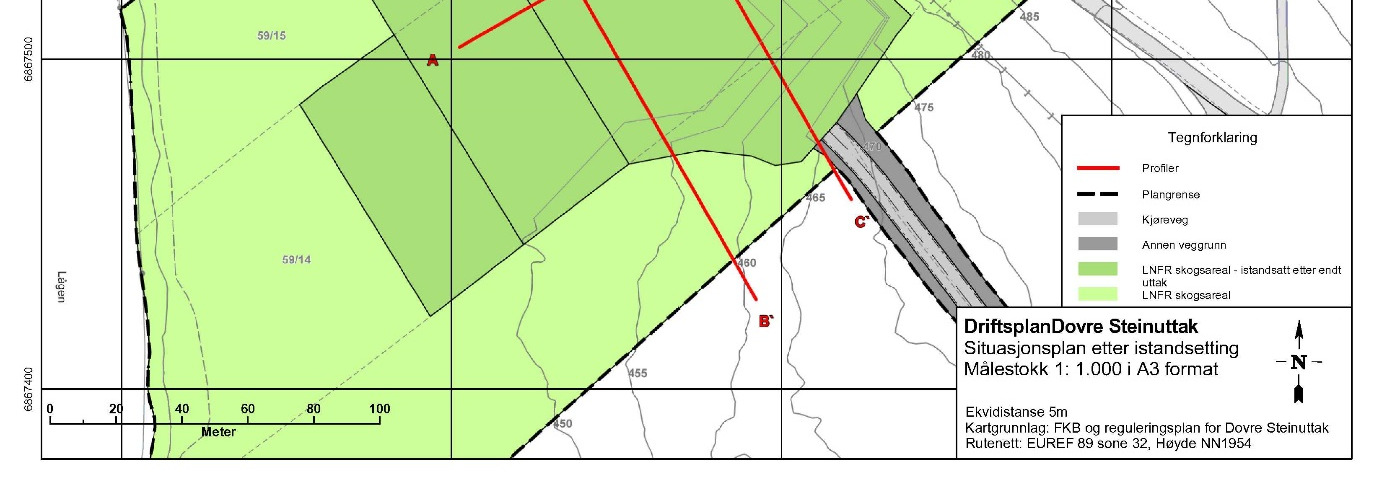 Oppdragsnr.: 5150125 Dokumentnr.: Versjon: Driftsplan Dovre Steinuttak Dovre kommune Istandsetting Etter endt uttak istandsettes området, jf. planbestemmelsene til LNFR-areal.