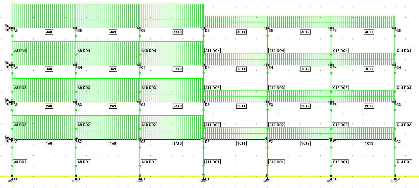 Kapittel 9 - Vedlegg i papirformat Figur 63: Alle elementene har fått navn som korresponderer med elementnavnene i tabellene og på tegningene for akse A og C, modell B02.