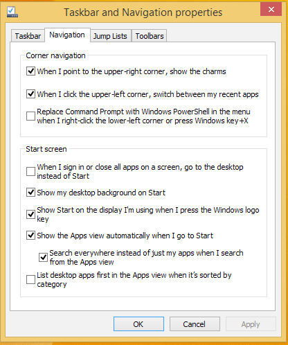 Tilpasse Start-skjermen I Windows Embedded 8.1 kan du også tilpasse startskjermen slik at du kan starte direkte på Skrivebordmodus og tilpasse organiseringen av appene på skjermen.