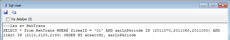 hjelp av enten System rutiner, SQL Server Management Studio eller Oracle SQL Developer. Det er ikke mulig å endre SQL en som kjøres i Fri Lønnsrapport.