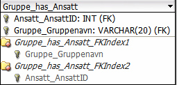 4.1.2 Gruppe Gruppe tabellen inneholder gruppenavn. som identifiserer hvilken gruppe som blir registrert. Gruppenavn navnet på gruppen beskrives med bokstav fra (A - L) uten I. 4.1.3 Gruppe_has_Ansatt Denne tabellen beskriver hvilken ansatte hører til hvilken gruppe.