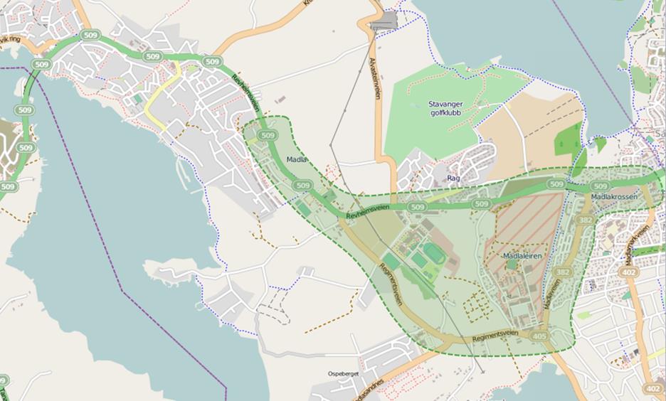 7. mai 2014 TRAFIKKANALYSE MADLA - REVHEIM 2.5 Analyseområdet Analyseområdet omfatter arealene innenfor planavgrensningene til plan 2492 Detaljplan for rv.