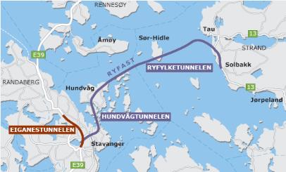 TRAFIKKANALYSE MADLA - REVHEIM 7. mai 2014 derfor forbli uforandret, og det er derfor antatt at tiltakets betydning for trafikkfordeling innen analyseområdet i rush vil være begrenset. 4.4.2 Eiganestunnelen Prosjektet er en del av E39 Kyststamvegen, og omfatter etablering av tunnel under Eiganes og Tasta.