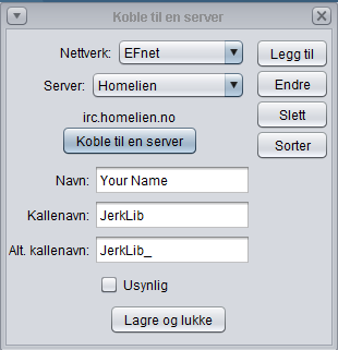 Komme i gang Når programmet starter, blir du møtt av ett ganske tomt brukergrensesnitt. Det første du må gjøre for å komme i gang, er å koble til en IRC-server.