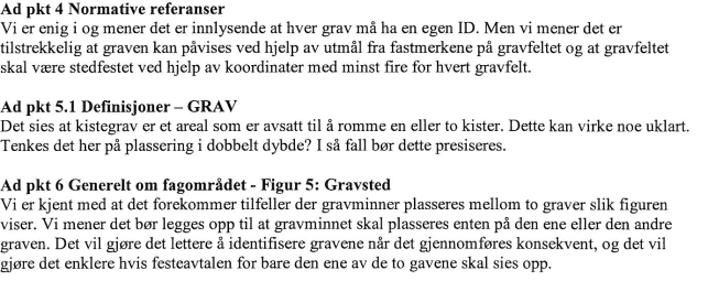 Vestre Toten Kirkelige fellesråd Kommenteres under Gjøvik: Gjøvik kirkelige fellesråd Ad pkt 4 Normative referanser Vi er enig i og mener det er innlysende at hver grav må ha en egen ID.