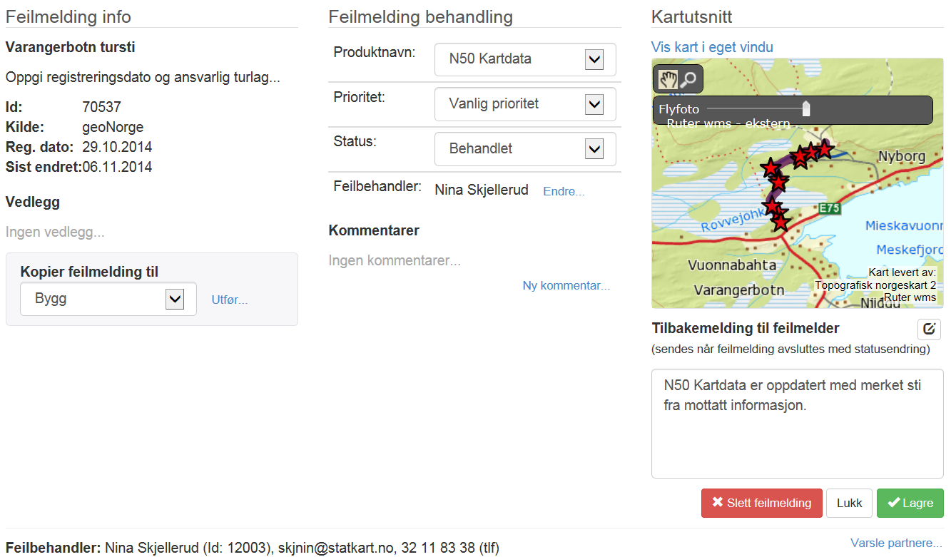 Rett-i-kartet melding sendt til