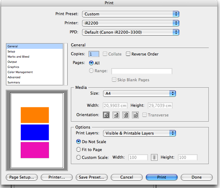 Printing. Printing i Illustrator er stort sett samme rutine som i alle andre programmer. FILE-meny > Print.