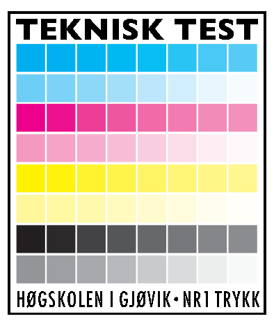 Figur 16: Testelement for NR1 Trykk. 3.1.2 Målefelter Figur 16 viser testelementet for NR1 Trykk. Dette består av 64 målefelter i CMYK.