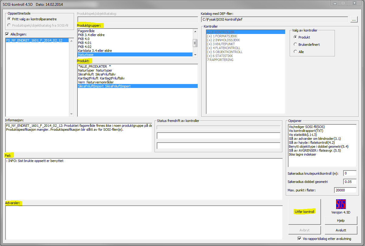 2. Kontroll av SOSI-filer med SOSIkontroll i Fysak Bruk av SOSI-kontroll er en mer automatisk måte å kontrollere og avdekke feil og mangler i SOSI-filer.