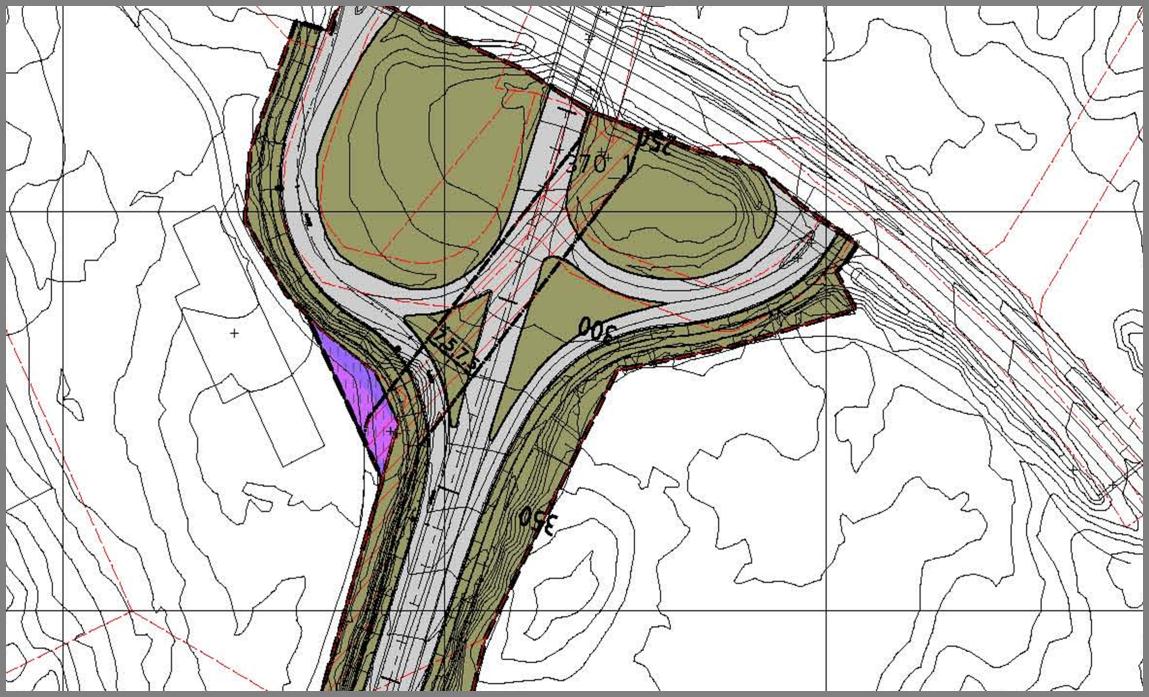 6 Eiendomsinngrep Eiendomsområdet for den planlagte utbyggingen er satt til minimum 2 meter utenfor fyllingsfot eller skjæringstopp, og minimum 3 meter fra skulderkant.