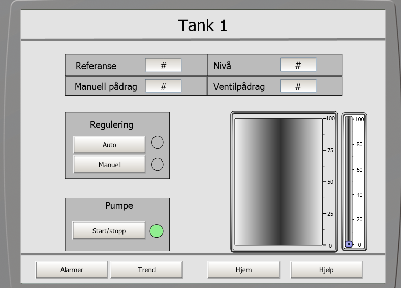 2.2.3 Utforming og design Siden operatørpanelet er ganske lite ble det bestemt at vi skulle lage et oversiktsbilde for de to tankene, med bare den viktigste informasjonen.