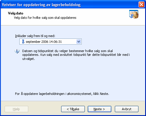 INTRODUKSJON TIL MAMUT BUTIKKDATA Veiviser for dagsoppgjør Slik foretar du et dagsoppgjør 1. Start veiviseren for dagsoppgjør og klikk Neste.