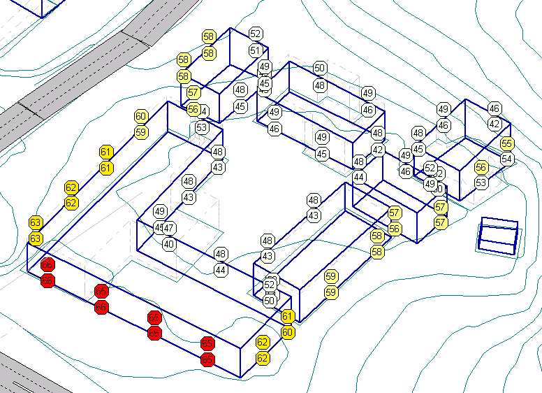 5 / 7 Figur 1 Utsnitt fra støysonekart 422 Støy ved fasade Utendørs ekvivalent lydtrykknivå, L pa,eq,24h, ved fasader fra veitrafikk vil variere fra under db og opp til 66 db, hvor fasade