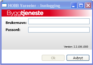 2.2 Pålogging Etter å ha installert NOBB for Vareeier, logger man seg på via innloggingsboksen: Tips:Om