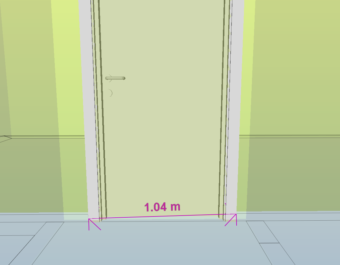 - Door.0.3 is too narrow. Door accessible width is 780 mm.