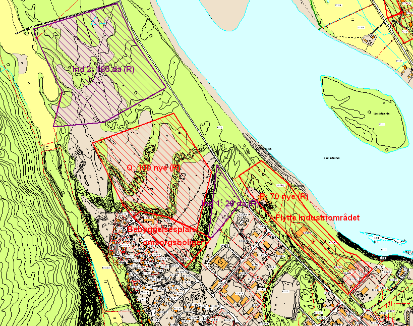 Kart 7: Utbyggingsområde P og Q, Tana bru I tillegg til utbygging av Sieiddájohguolbba Vest, åpner planutkastet opp for videre boligutbygging nord for flerbrukssenteret (ca 170 da) og også det