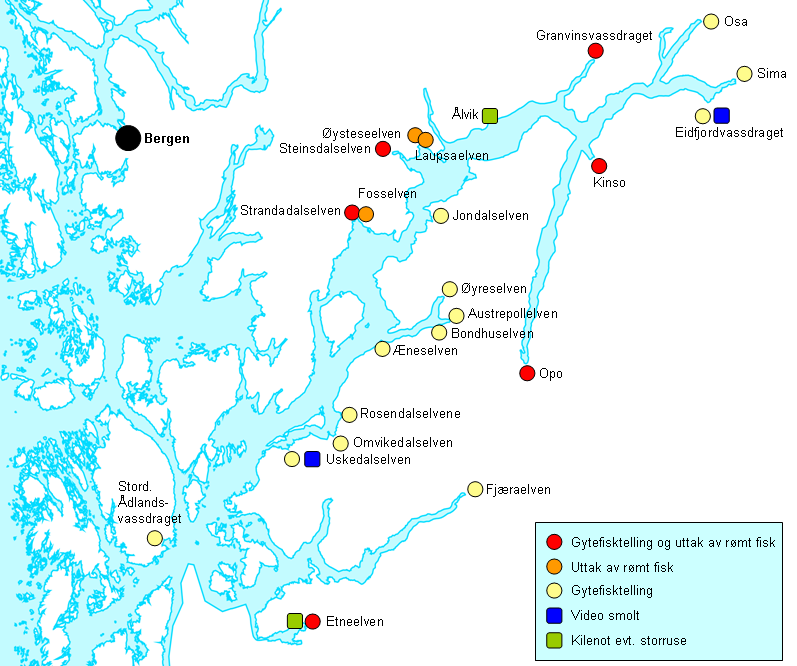 2.0 Resultater Vassdragene i Hardanger og Sunnhordland der det ble gjort uttak av rømt oppdrettsfisk i 2012