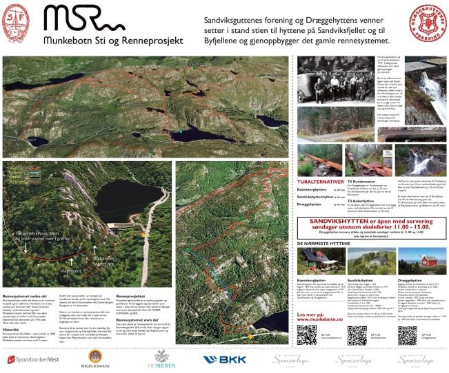 Området øverst i Munkebotn med Munkebotsvannet (nede til venstre) og Storevann (høyre billedkant). Grusveien (kalt Skiveien) markert med hvitt.