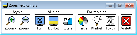 ZoomText Kamera (fortsetter) Bruk av ZoomText kameraet Bruk den følgende prosessen til å starte, konfigurere og bruke ZoomText kameraet. Å starte ZoomText Kamera 1.