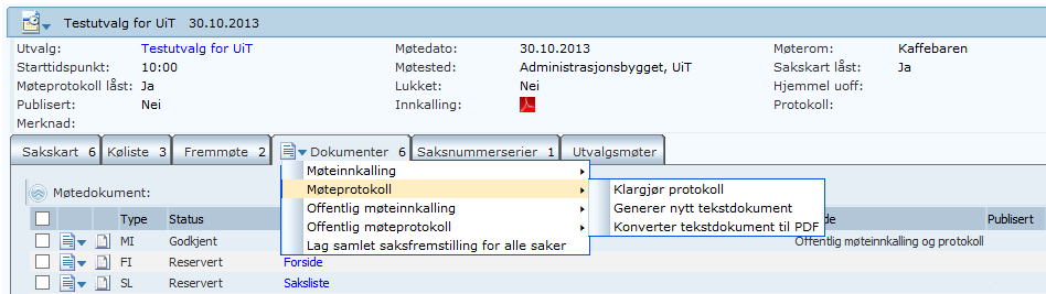 Møteprotokollen ligger nå åpen i word og dokumentet kan redigeres slik ønsket. Lukk dokumentet og svar Ja på lagre og klikk på Utfør for å sjekke inn dokumentet 16.