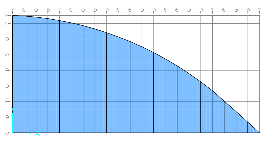 Akser i byggets bredderetning/parallelt med Y-akse: 1-22, 6m akseavstand. Nivå-høyder: Grunn; +0m 2.